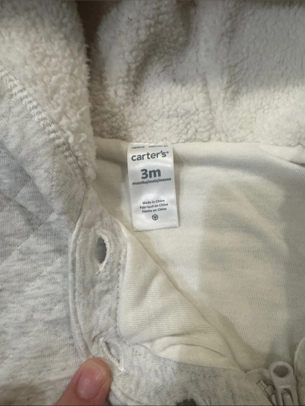 Carter's Gray Quilted Baby One-Piece Footed Bunting w Hood. 3 months. Like New!